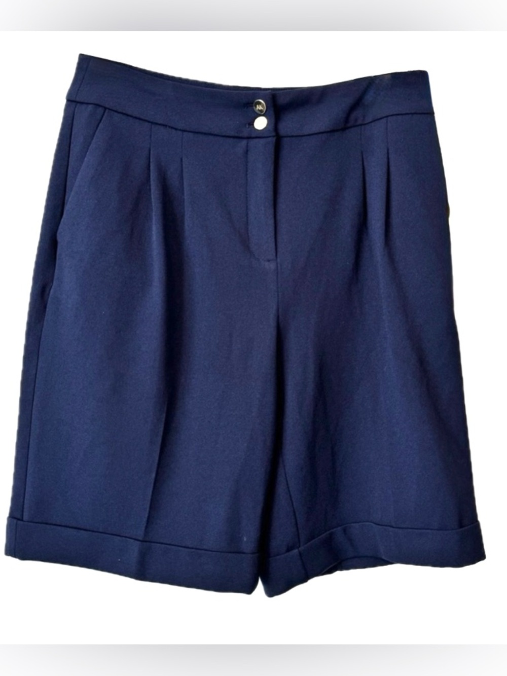 Anne Klein Navy Tailored Bermuda Shorts Size 4 High Rise Pleated Cuffed Classic